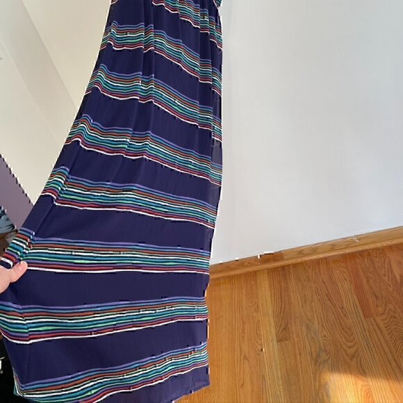 GAP Navy Blue Red White Multi Striped Sleeveless Tie Waist Blouson Maxi Dress M - Picture 10 of 12